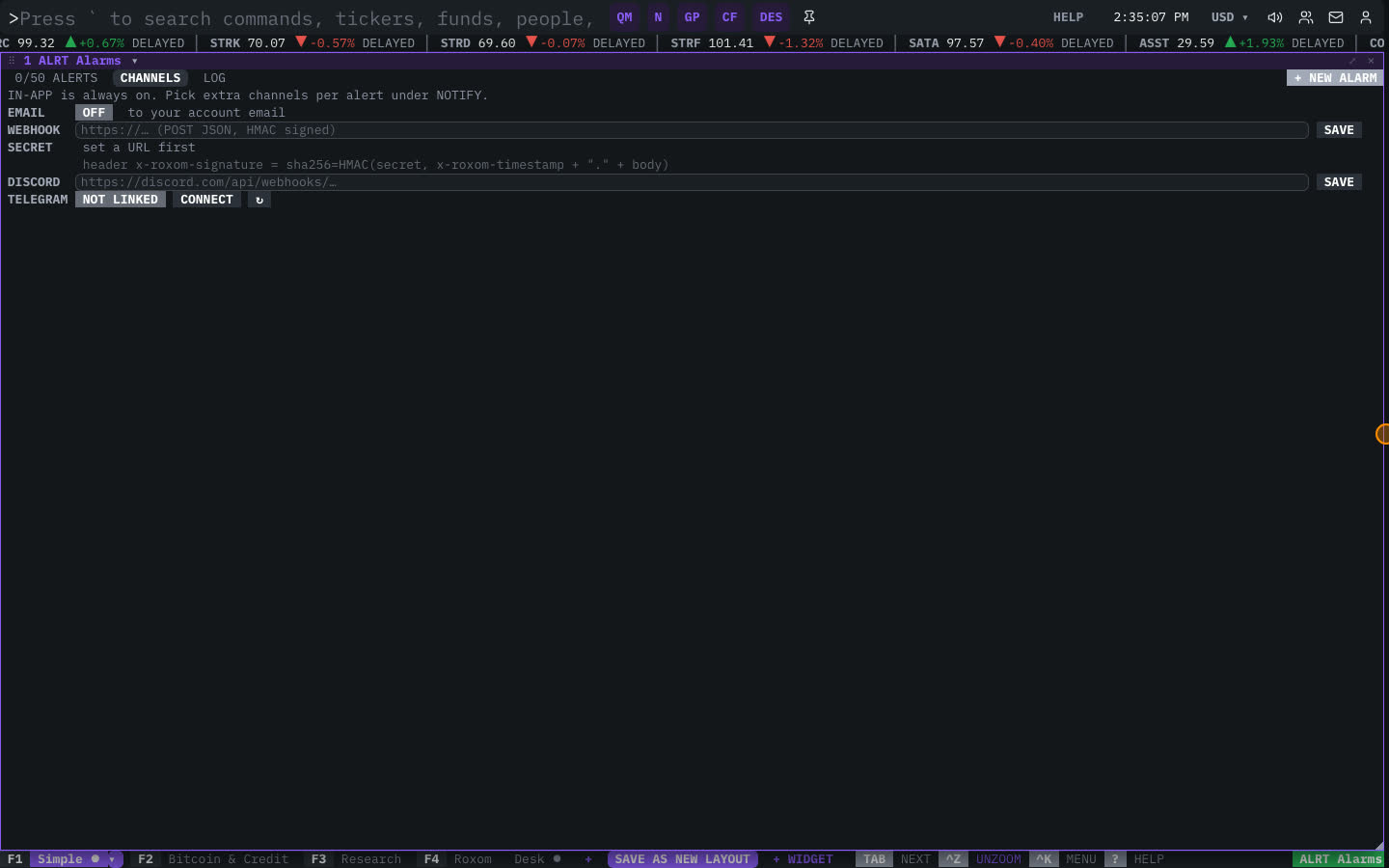 The CHANNELS tab in ALRT.