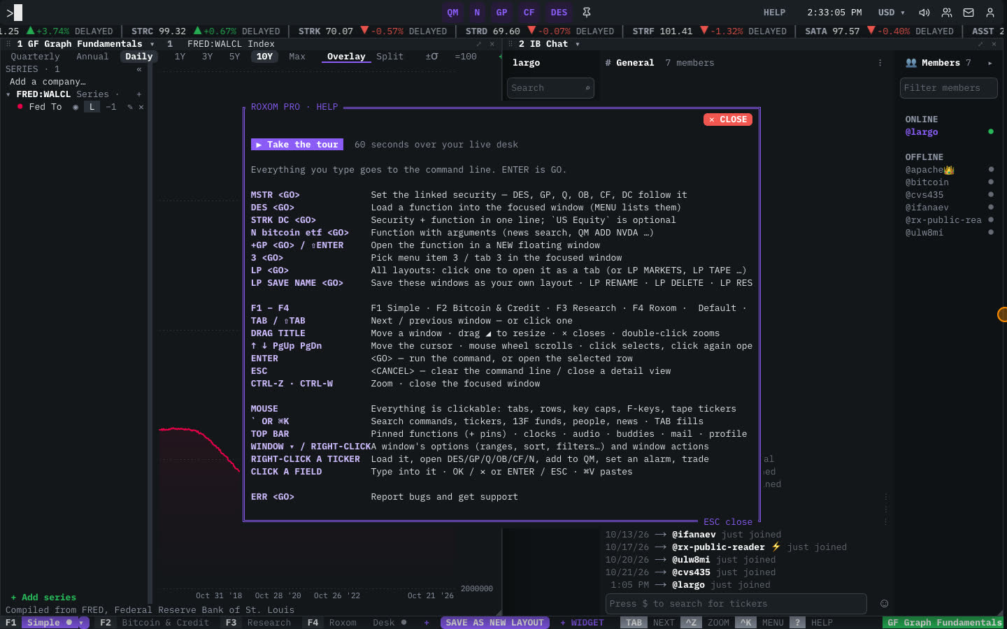 The HELP window listing commands and shortcuts.